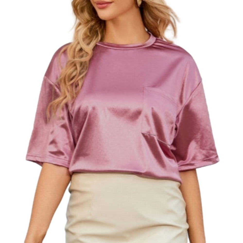 Metallic Satin Short Sleeve Top | Size XL